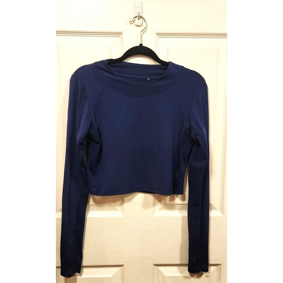 San Soleil Small Navy Crop Athletic Shirt, Yoga, Pilates, Vented, EUC - Picture 1 of 10